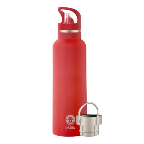 Green Vacuum Stainless Steel Water Bottle 600ml (Red) 