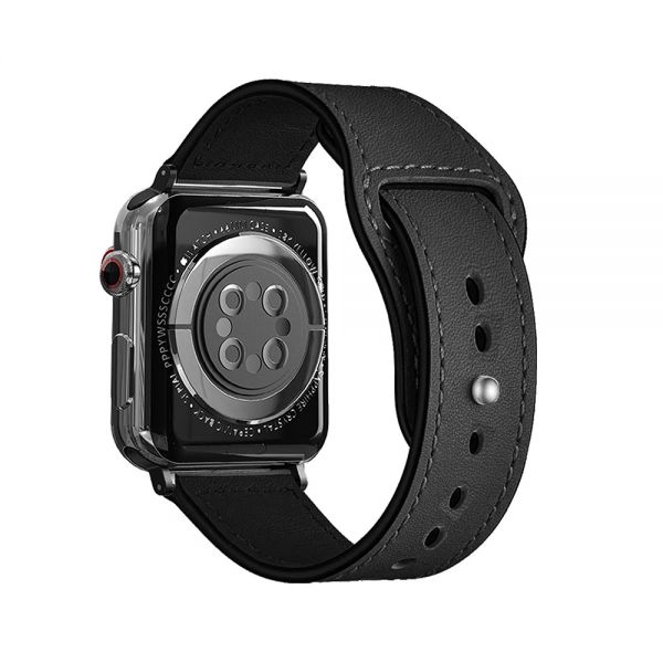 Apple Watch 44mm/45mm iGuard Leather Loop Band(Black)