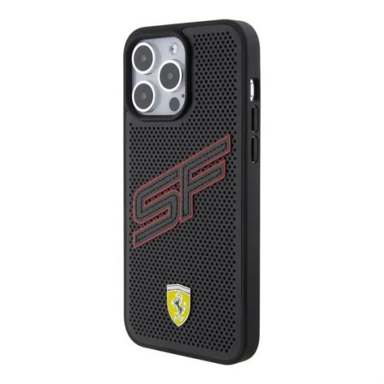 iPhone 15 pro Ferrari PU Leather Case with Big SF Perforated Design(Black) - 28493