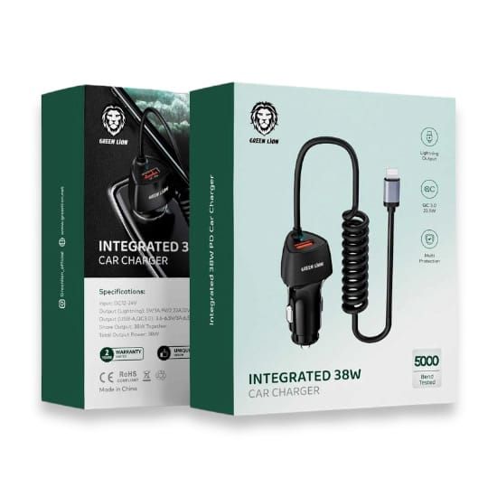 Car Charge Green Lion Integrated 38W with Lightning Cable(Black) - 26986