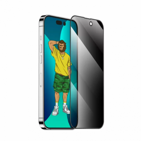 iPhone 15 Pro Max Green Lion 3D Silicone Plus Privacy Glass - 27659