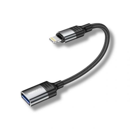 Porodo USB-A to Lightning  Woven Adapter 0.12M Cable(Black) - 31165