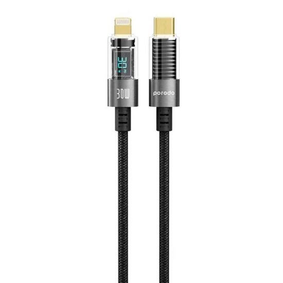 Cable Type-C to Lightning Porodo 30W Braided Display 1.2M(Black) - 28938