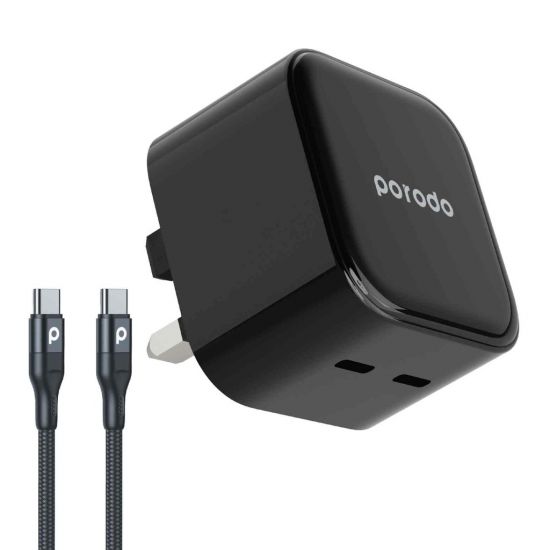 Cable Type-C to Dual Type-C Porodo 2in1 Charge Adapter(Black) - 28936