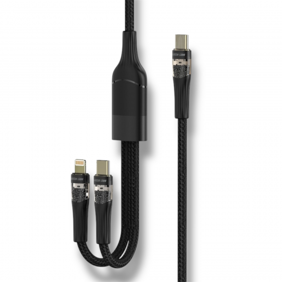 Green Lion 2 in1 Transparent Fast Charging Cable 100W 1.2M(Black) - 31774