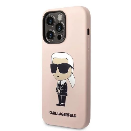 iPhone 15 Pro/15 Pro Max Karl Lagerfeld Silicon Hard Case with Ikonik NFT Logo(Pink) - 28504