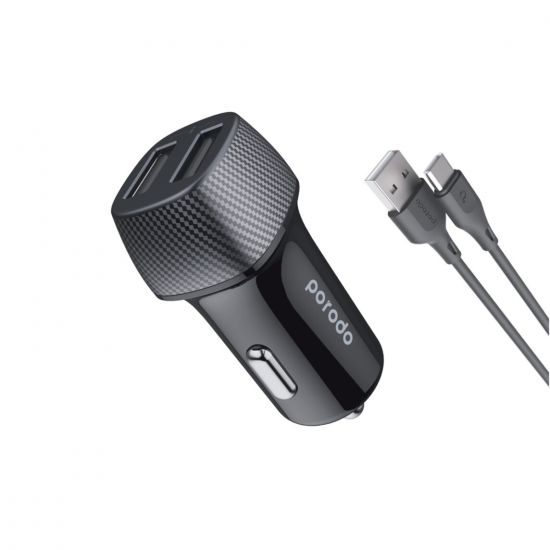Car Charger Porodo Dual Port with Type-C Cable - 23924