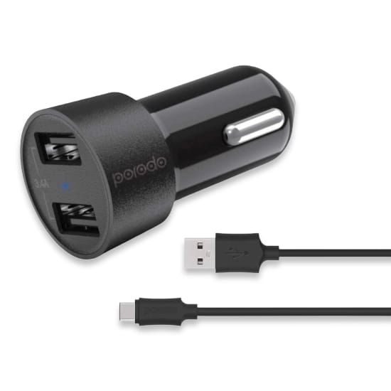 Car Charger Porodo Dual USB 3.4A With Type-C Cable - 23310