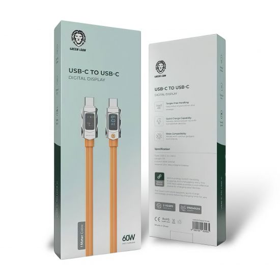 Cable Type-C to Type-C Green Lion Digital Display 1M 60W(Orange) - 29039