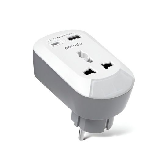 Adapter Porodo 3in1 Universal AC Socket with USB-A Type-C(White) - 28924