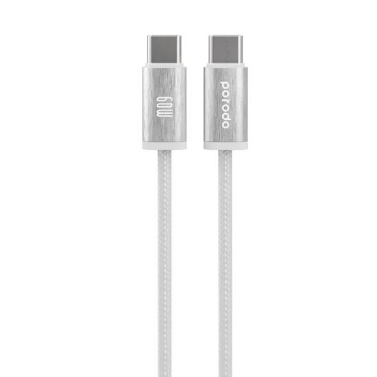 Cable Porodo Type-C to Type-C Aluminum Braided 60W 1.2m(White) - 32911