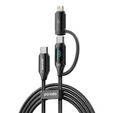 Cable Type-C Porodo 100W 2in1 Display Fast Charging 1M(Black) - 28932