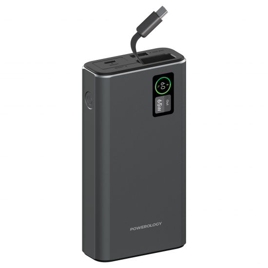 Power Bank Powerology 20000 mAh PD65W A+C Port  with Built-in Type C Cable - 32644