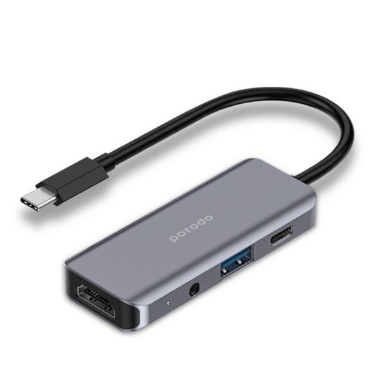 Porodo 4 in 1 HDMI Type-c Hub PD 100W USB 3.5mm Aux - 32931