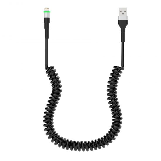 Cable USB-A to Lightning Green Lion TPU Spring 1.8m(Black) - 29042