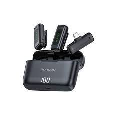 Porodo Lavalier Double Microphone with Charging Case(Black) - 32760