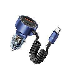 Car Charger Porodo 60W Transparent Dual Port with Type-C Cable(Blue) - 27922
