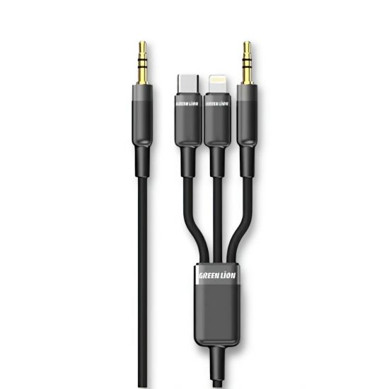 Cable AUX Green Lion 3in1 (AUX/Lightning/USB-C)1M(Black) - 29032