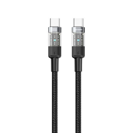 Cable Type-C to Type-C Porodo Braided 100W Transparent 1.2M(Black) - 28943