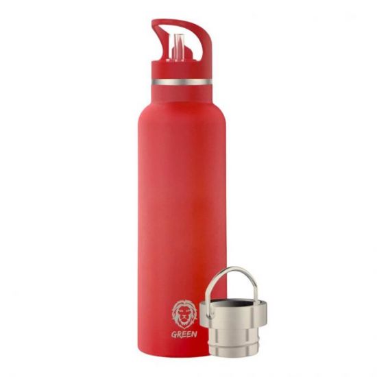 Green Vacuum Stainless Steel Water Bottle 600ml (Red)  - 22456