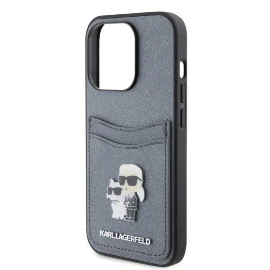 iPhone 15 Pro/15 Pro Max Karl Lagerfeld Saffiano Case with Card Slots(Grey) - 28502