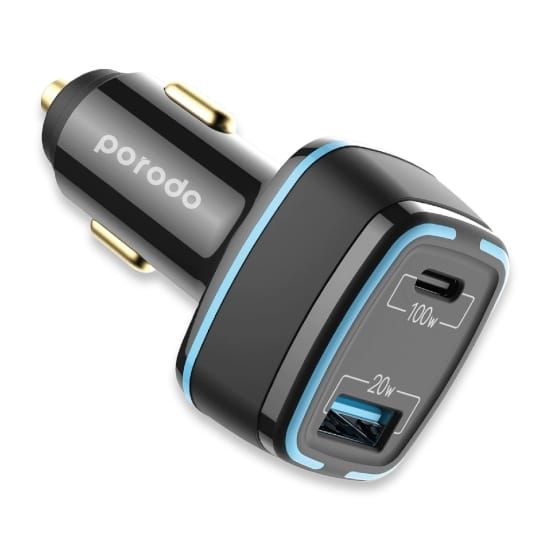 Car Charger Porodo Dual Port 22.5W + PD 120W(Black) - 27113