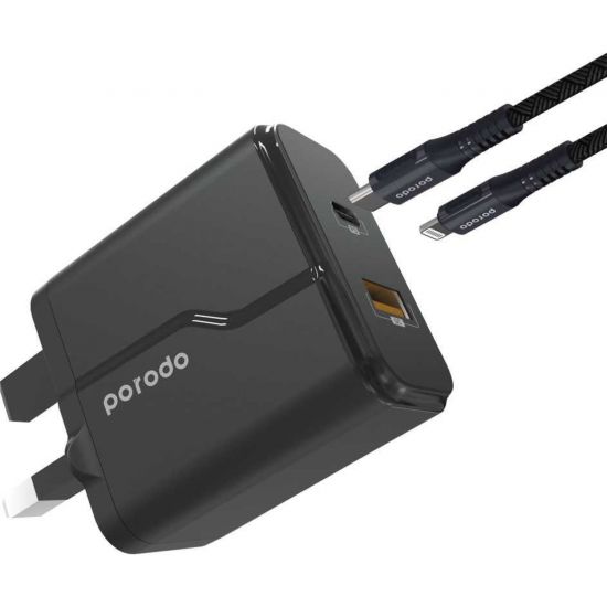 Porodo Wall Charger 20W with Type-C to Lightning  - 27112