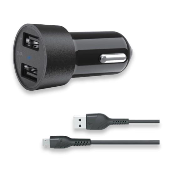Car Charger Porodo Dual USB 3.4A with Micro-USB Cable - 20913