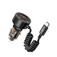 Car Charger Porodo 60W Transparent Dual Port with Type-C Cable(Black) - 27921
