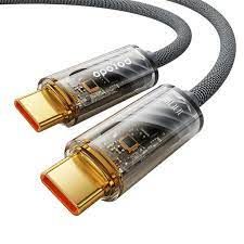 Cable Type-C to Type-C Porodo Braided 100W With Transprarent Head 1M(Grey) - 27914