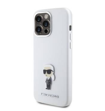 iPhone 15 Pro/15 Pro Max Karl Lagerfeld Silicon Hard Case with Ikonik NFT Logo(White) - 28505
