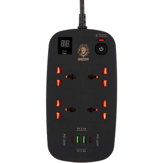Green Lion 4 AC 2 USB & 2 USB-C PD 40W Multiport Smart Power Socket 3500W 3M - 33512