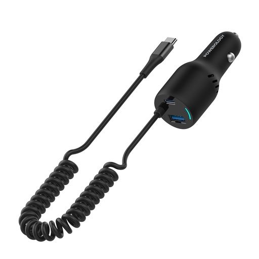 Powerology PD45W+QC18W +Type Cable 35W LED Dual Ports Car Charger With Coiled Cable - 12.900 - 33419