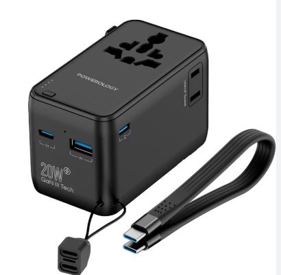Powerology Universal Multi-Port Travel Adapter PD 20W 4000 mAh Total DC 20W - 33426