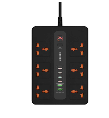 Porodo 6 AC 2 USB-A 24W & 4 USB-C PD 36W Multi-Port Super Hub 3M 3000W UK - 33595