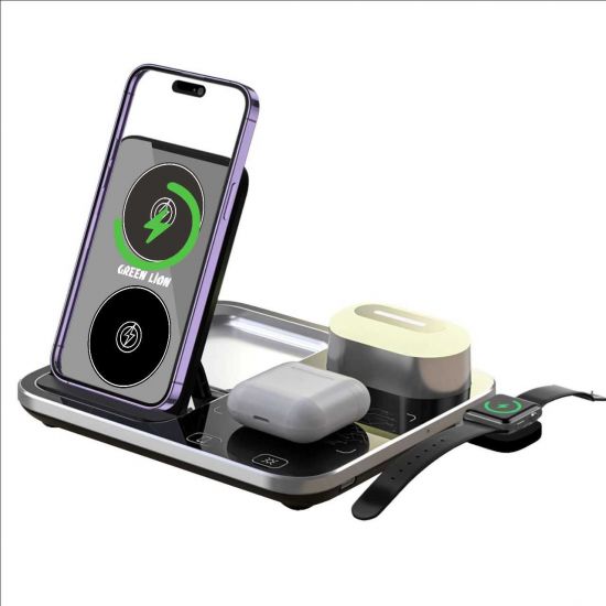 Green Lion 4 in 1 Wireless Charging Station 2 15W(Black) - 26990