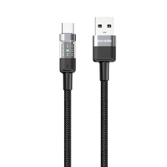 Cable USB-A to Type-C Porodo Braided Fast Transparent 1.2M(Black) - 28950