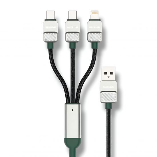 Green Lion 3in1 Braided Electroplated Cable USB C to C x2 to Lightning - 31777