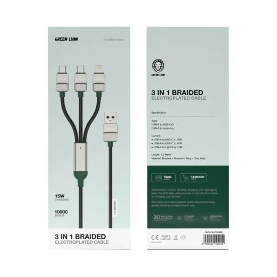 Green Lion Type-C to Electroplated Braided Cable 1m 60W(Black+Green) - 32667