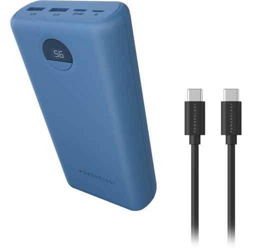Power Bank Powerology Quick Charge 30000mAh 45W with Type-C to Type-C(Cable Blue) - 27608