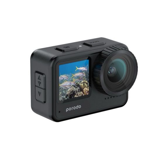 Porodo Waterproof 4K Action Camera White Support & TS(Black) - 29661