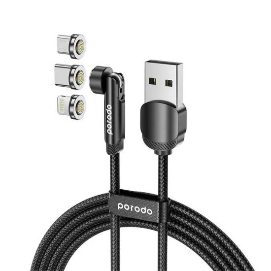 Cable Porodo 3in1 with Rotatable Head for Micro+Lightning+Type-C(Black) - 27904