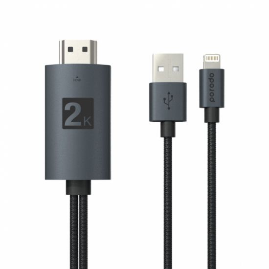 Adapter Porodo Braidded HDMI Lightning Cable 2K - 21083