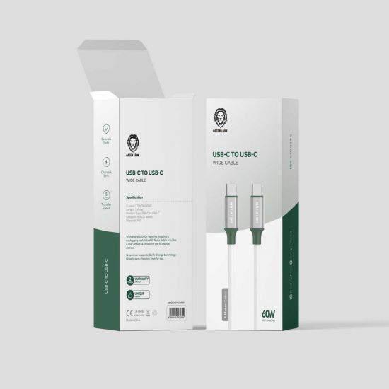 Green Lion PVC USB-C to Type-C Touch Cable 1M PD 60w(White) - 32659
