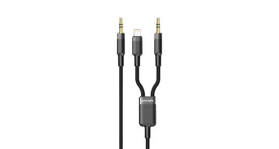 Cable AUX to AUX+Lightning Porodo 2in1 Multi Device 1.2M(Black) - 28928