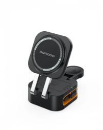 Porodo 25W 3in1 Foldable Multifunctional Fast Charger with LED Light and 1m Retrac table Cable - 33607