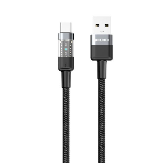 Cable USB-A to Type-C Porodo Braided Fast Transparent 1.2M(Black) - 32913