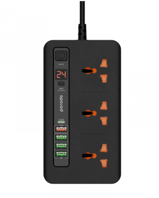Porodo 3 AC 4 USB-A & USB-C PD 20W Multi-Port Super Hub 2M Uk - 33596