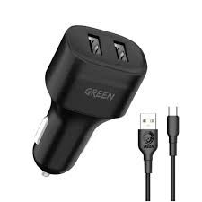 Car Charger Green Dual Port 12W with Type-C Cable 1.2M - 28410