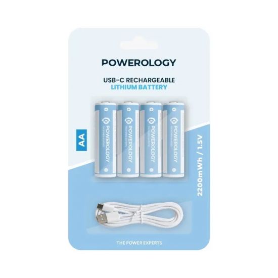 Powerology Rechargeable Lithium Battery AA(4pcs)2200mAh Type-C - 29589